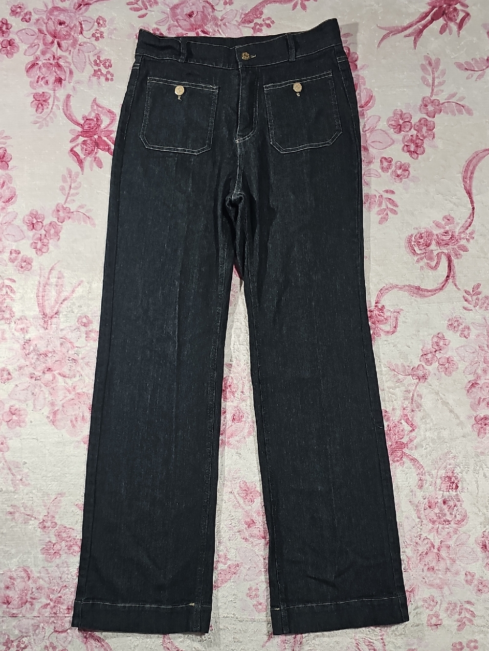 JC/S Dark‎ Wash Wide Leg Jeans High Rise Button Pocket Trousers Size 29 Indigo